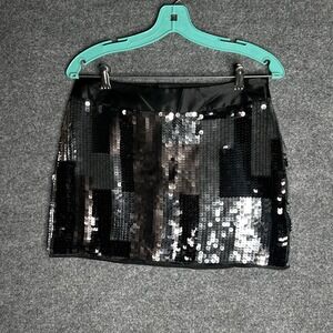 Express Design Studio Metallic Sequin Mini Skirt Size 6 Black Gray